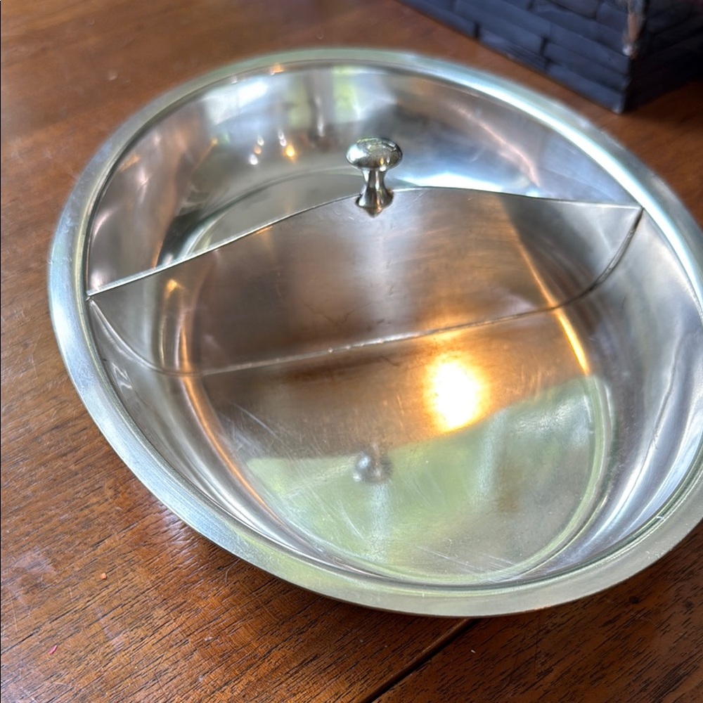 Silver Oval Metal Dish with divider